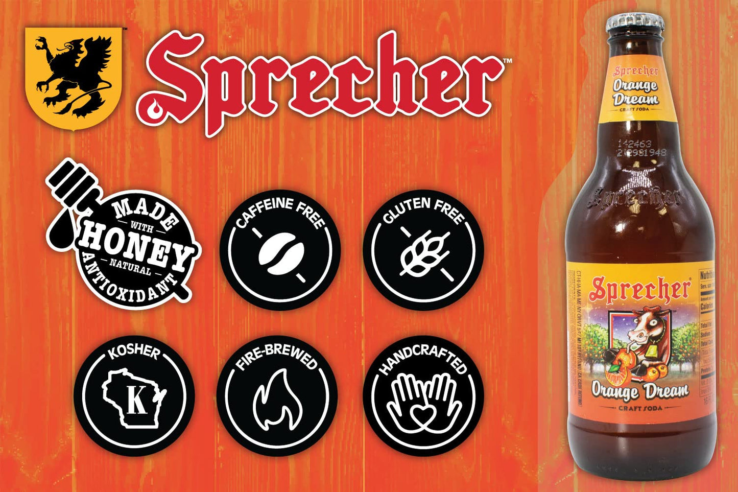 Sprecher Craft Soda, Hand Crafted, Fire-Brewed, 16oz Glass Bottles, 12 Pack