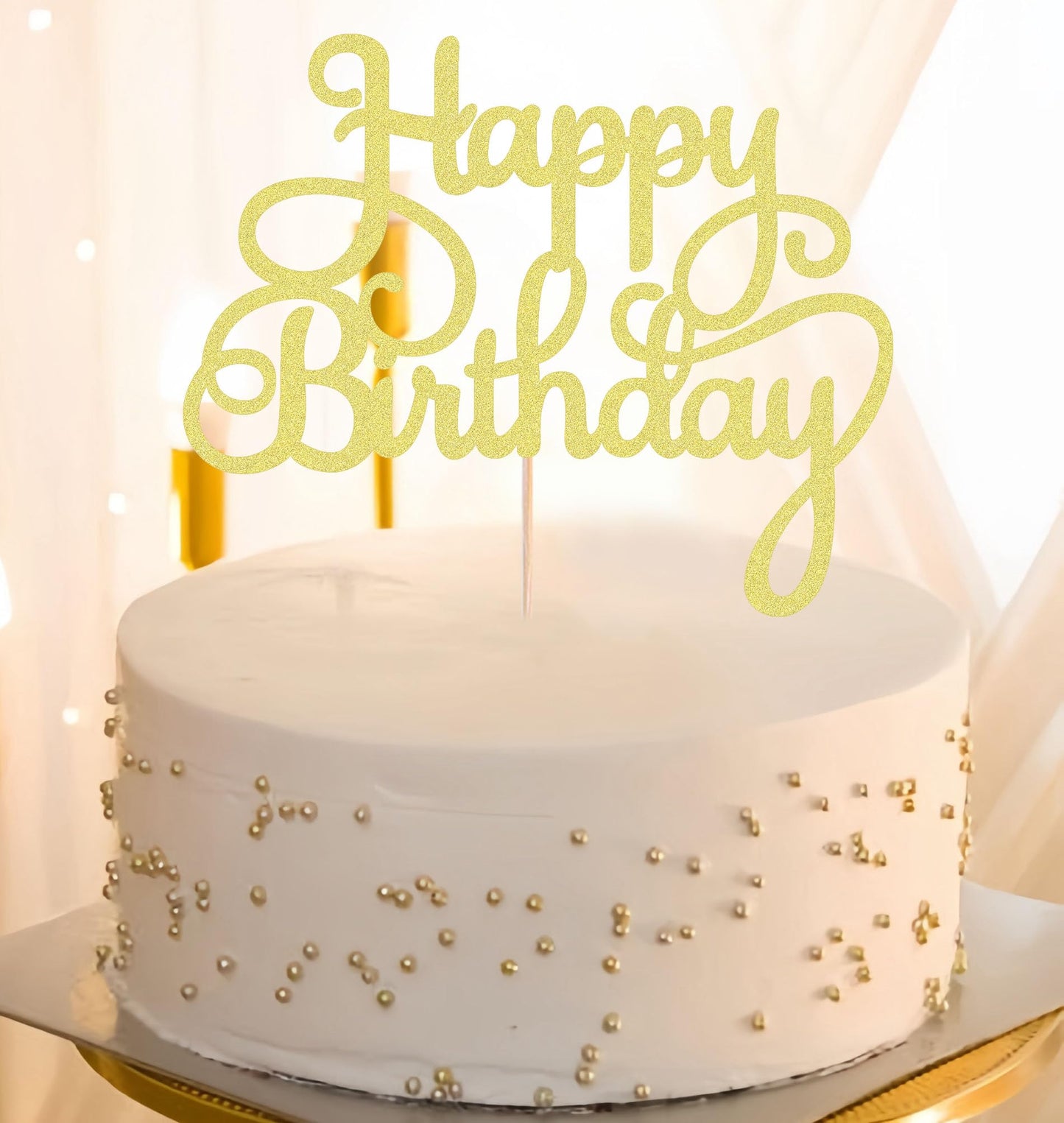 EONNCNT Happy Birthday Cake Topper - Gold Glitter Paper Decoration, Model MOUCCT-HB