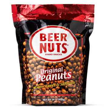 BEER NUTS Original Peanuts - Sweet & Salty Snack - Gluten Free, Low Sodium - 30oz Resealable Bag