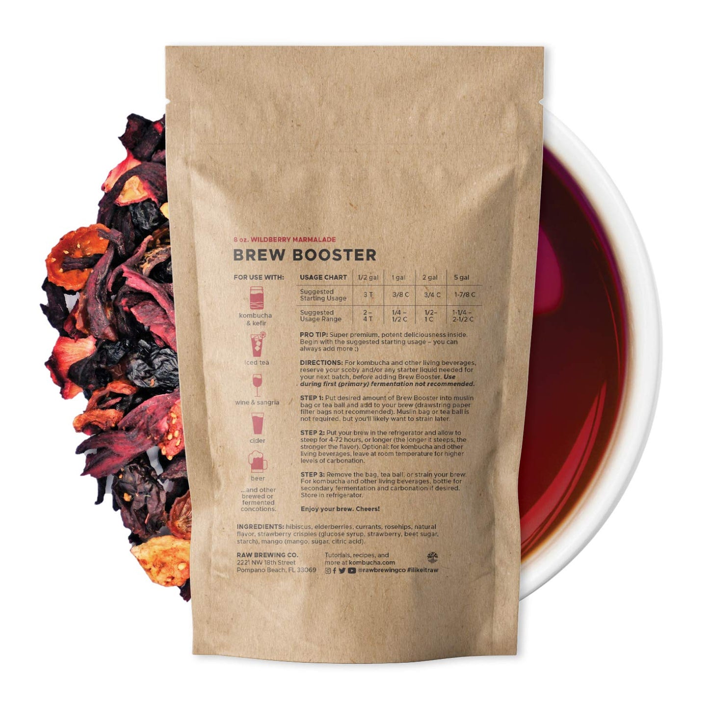 Raw Brewing Company Kombucha Brew Booster - Wildberry Marmalade Blend, 8 Ounce, All Natural, Caffeine Free, No Artificial Flavors