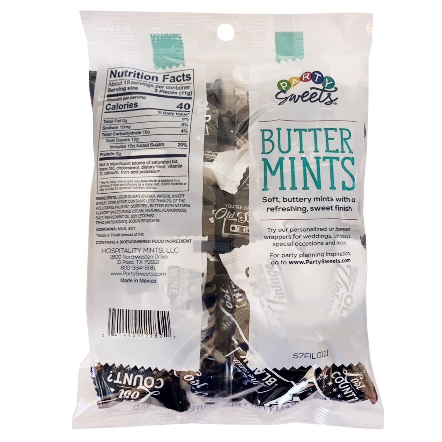 Party Sweets Vintage Birthday Themed Buttermints By Hospitality Mints, Individually Wrapped, 7 Oz. Bag Pack Of 6 (330 Pieces), White Buttermints