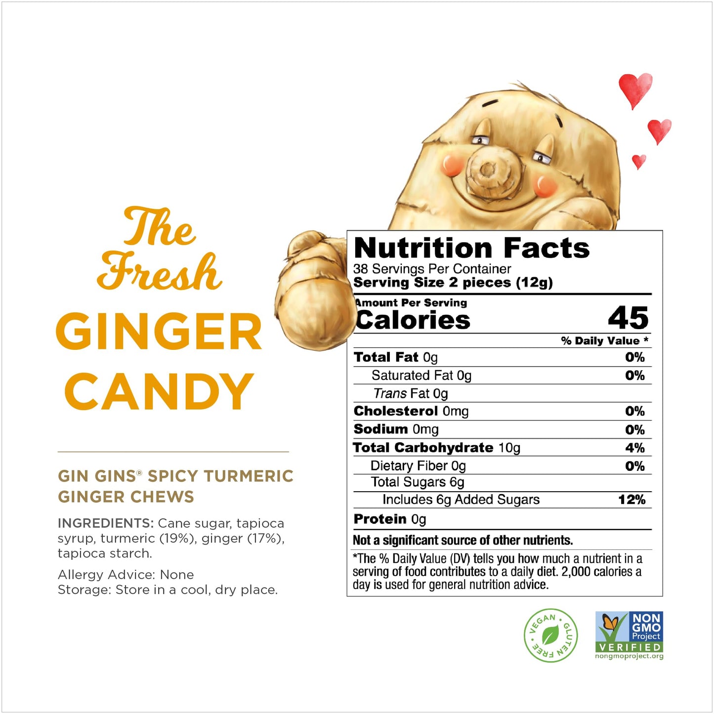 The Ginger People Chewy Ginger Candy, Spicy Turmeric Flavor, 1 lb Bag, Individually Wrapped, Orange