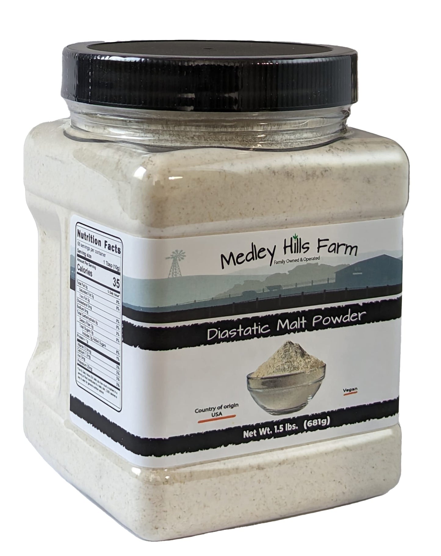Diastatic Malt Powder by Medley hills farm 1.5 Lbs. in Reusable Container - Great Diastatic malt powder for baking Bread, Pizza