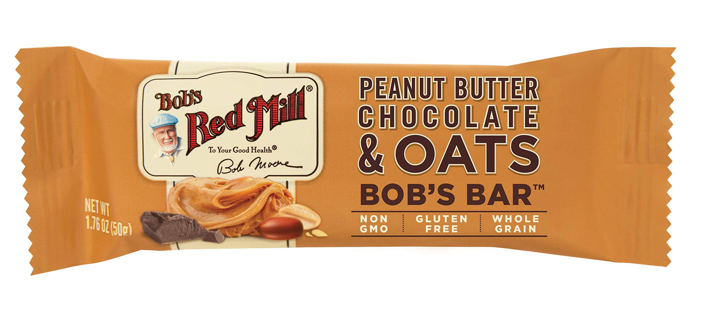 Bobs Red Mill Peanut Butter Chocolate & Oats Snack Bar - 1.76 Ounce (Pack of 12) - Gluten Free, Non-GMO, Whole Grain