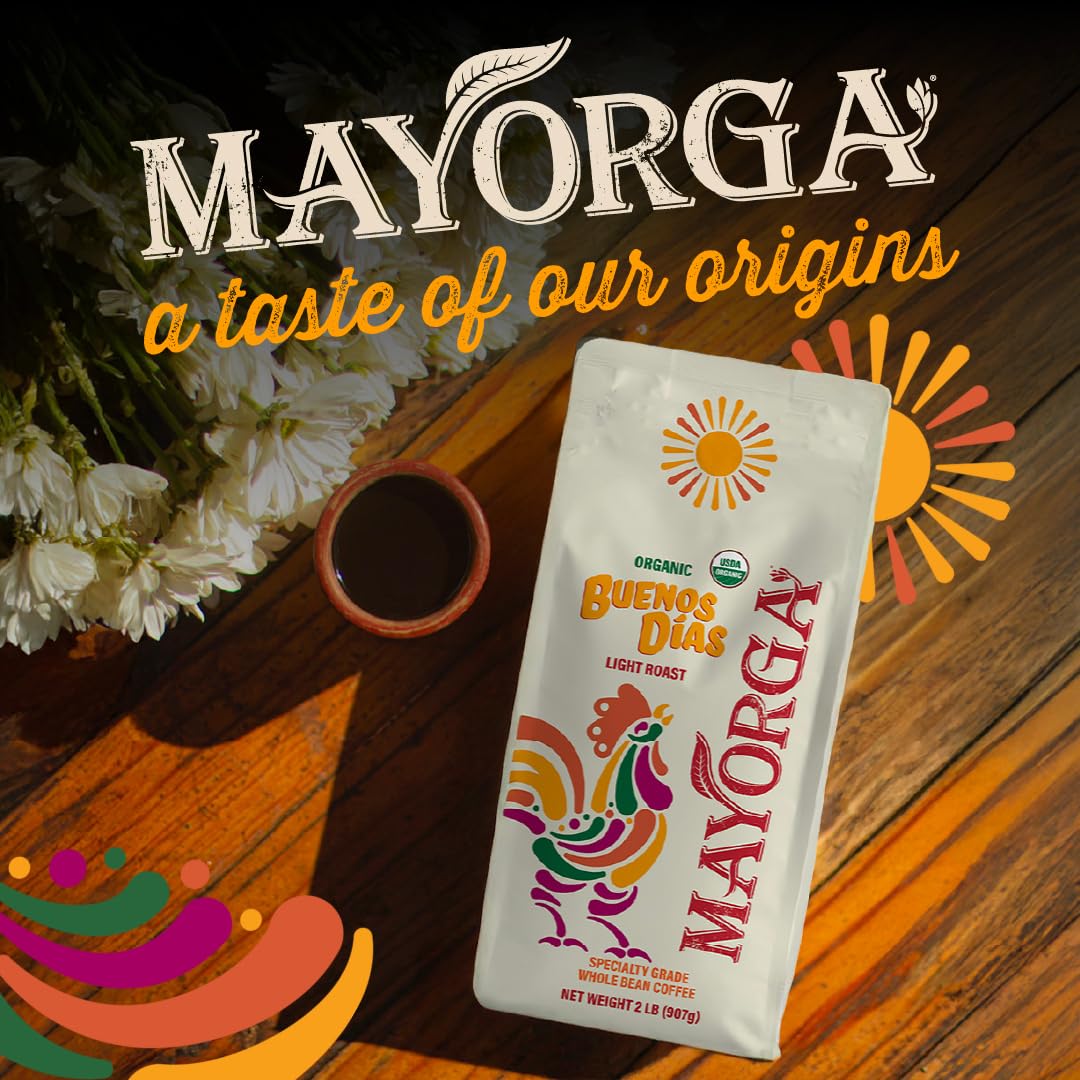 Mayorga Organic Coffee 2Lb Buenos Dias - Light Roast Whole Bean Coffee Specialty Grade, 100% Arabica, Slow Roasted, Citrusy And