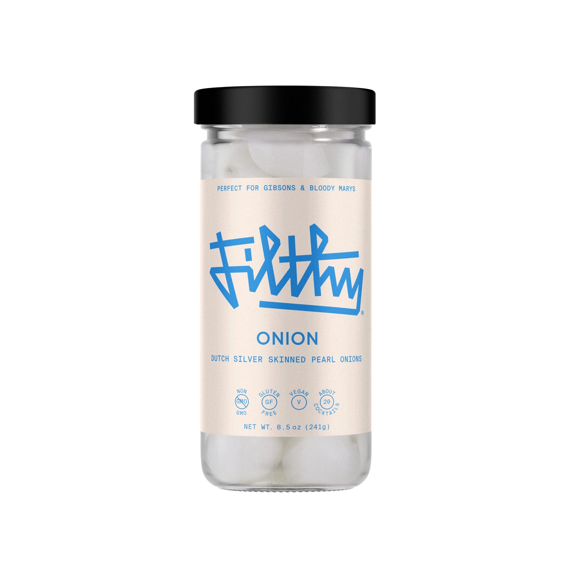 Filthy Food Premium Dutch Silver-Skinned Pearl Onions for Cocktails, 8.5 Oz Jar, 20 Onions
