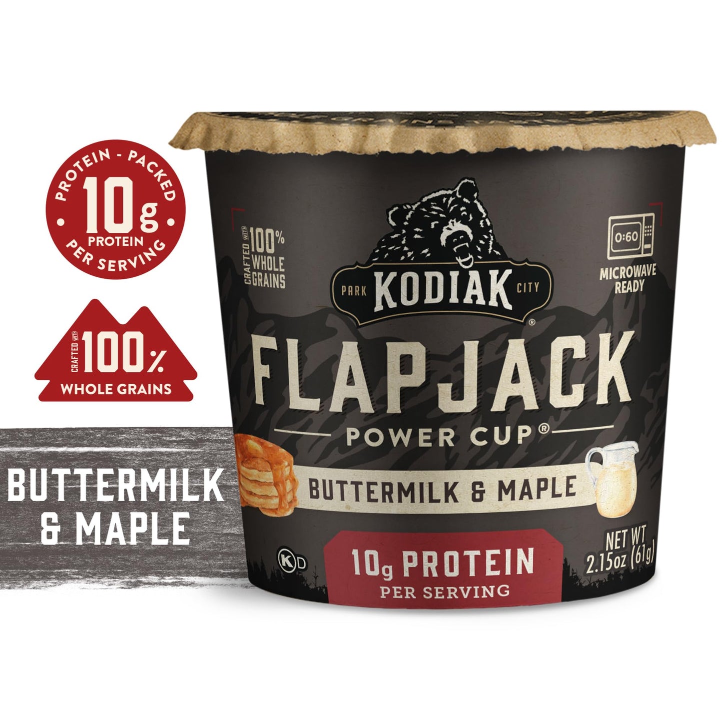 Kodiak Cakes Instant Pancake & Flapjack Cups, Buttermilk & Maple, High Protein, 100% Whole Grains, (Pack Of 12)