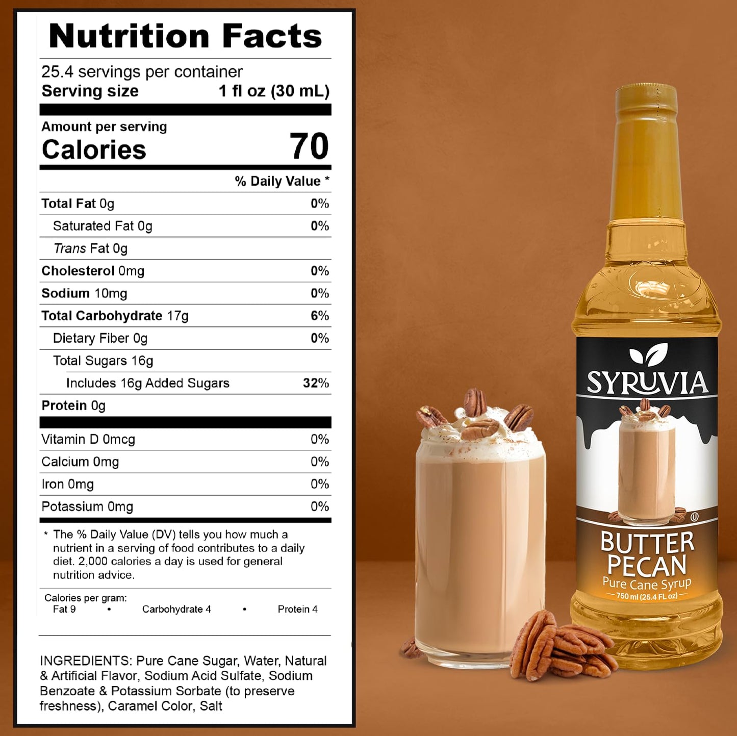 Syruvia Butter Pecan Syrup For Coffee 25.4 Ounces Butter Pecan Flavoring For Coffee With Pump