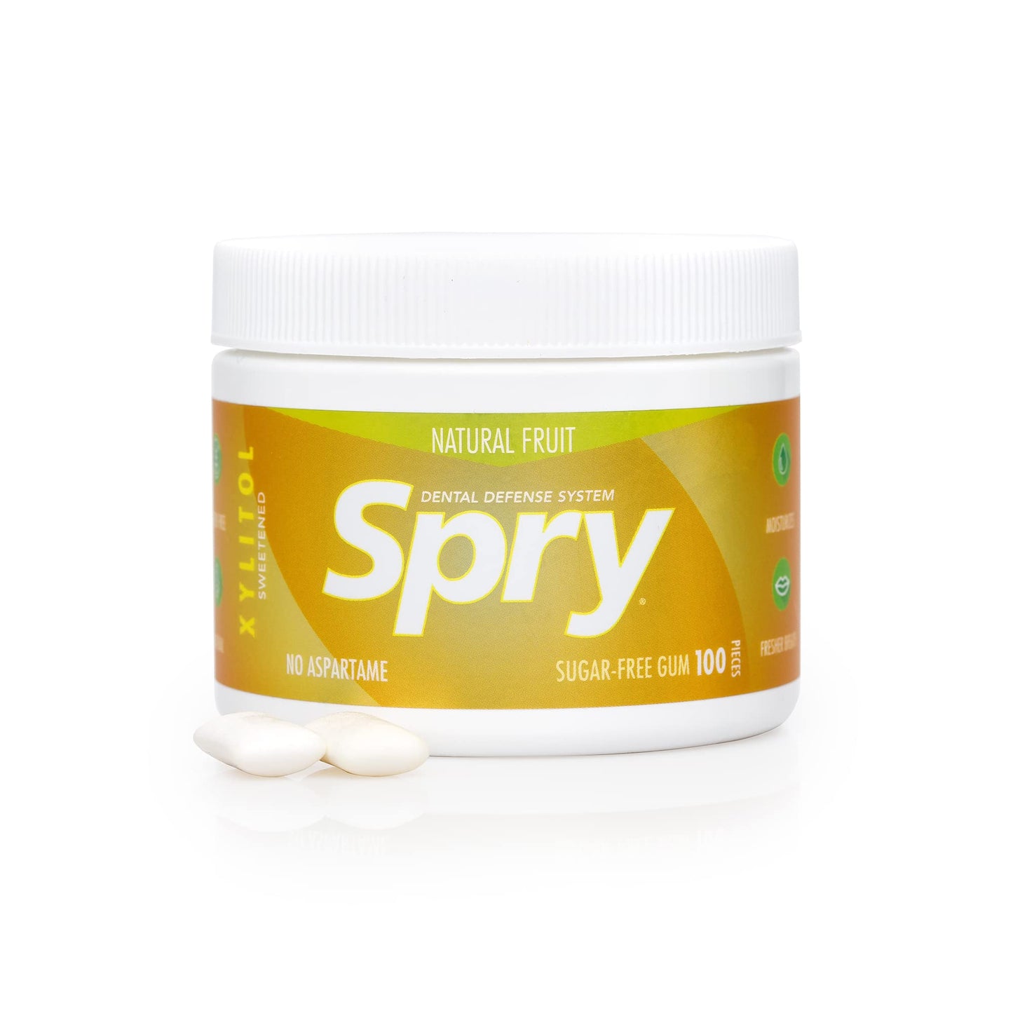 Spry Fresh Natural Xylitol Chewing Gum Dental Defense System Aspartame-Free Sugar Free Gum (Fresh Fruit, 100 Count - Pack Of 2)