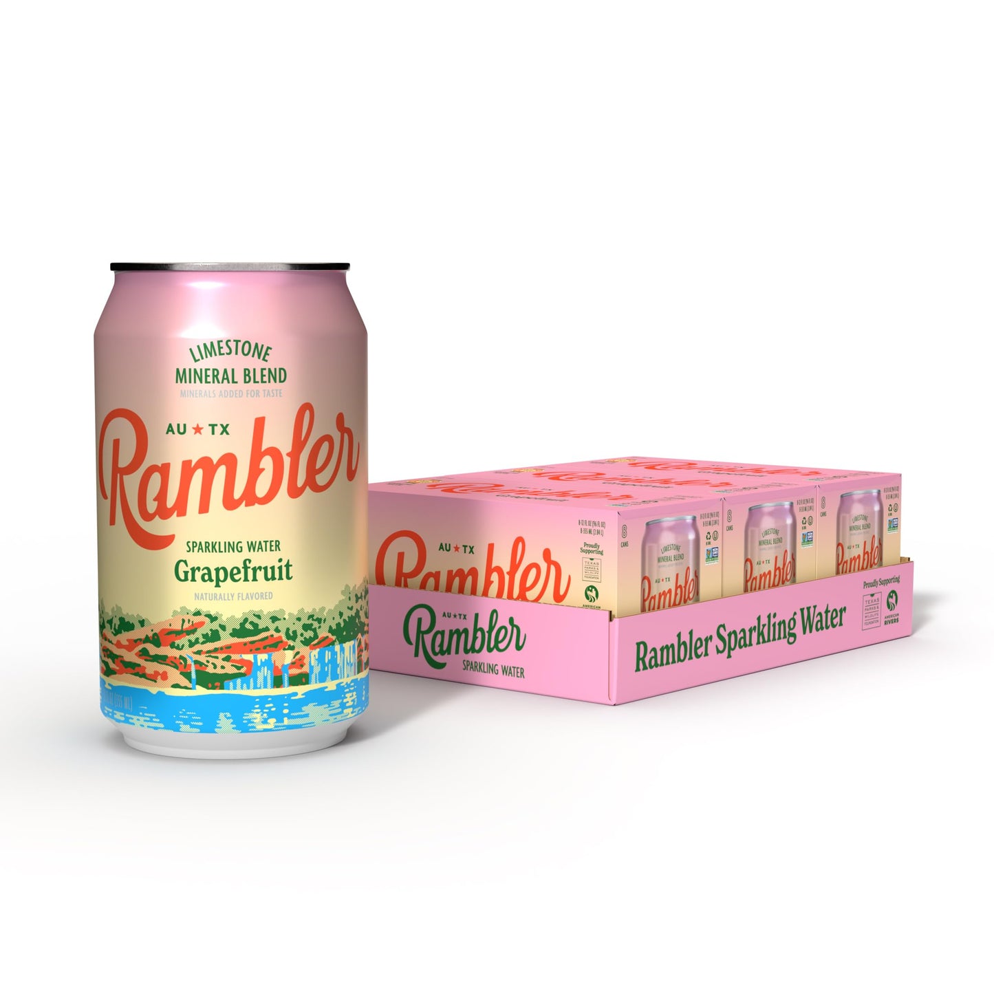 RAMBLER Grapefruit Sparkling Water, 12-Ounce Cans, Pack of 24, Texas Limestone Filtered