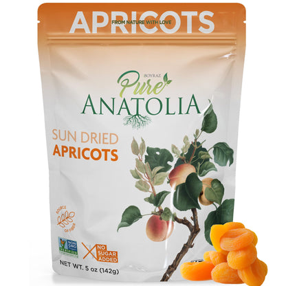 100% Turkish Sun Dried Apricots by Pure Anatolia, No Sugar Added, Non GMO, Vegan, Halal, Kosher, Healthy Whole Fruit Fiber Snack