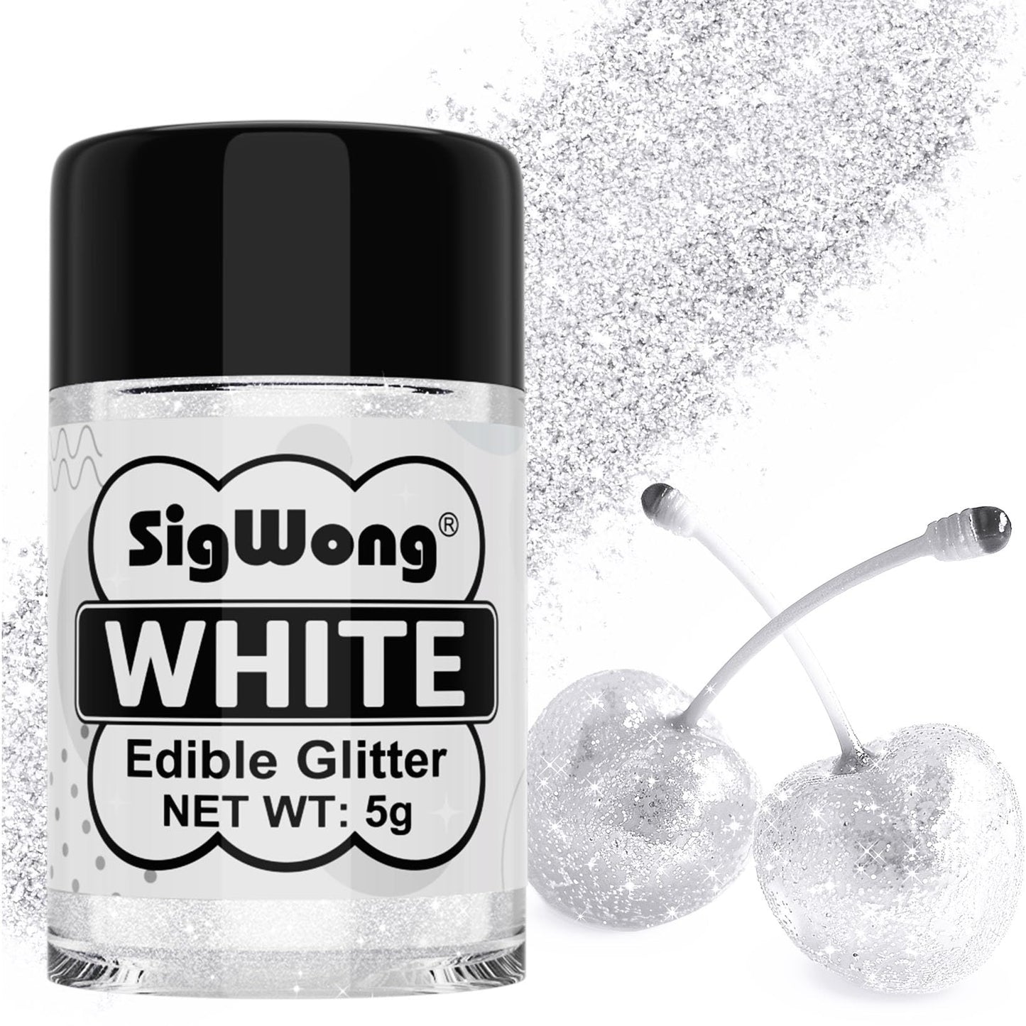 SigWong White Edible Glitter - 5g Food Grade Cake Decorating Shimmering Glitter for Drinks, Chocolates, Cupcakes, Vegan