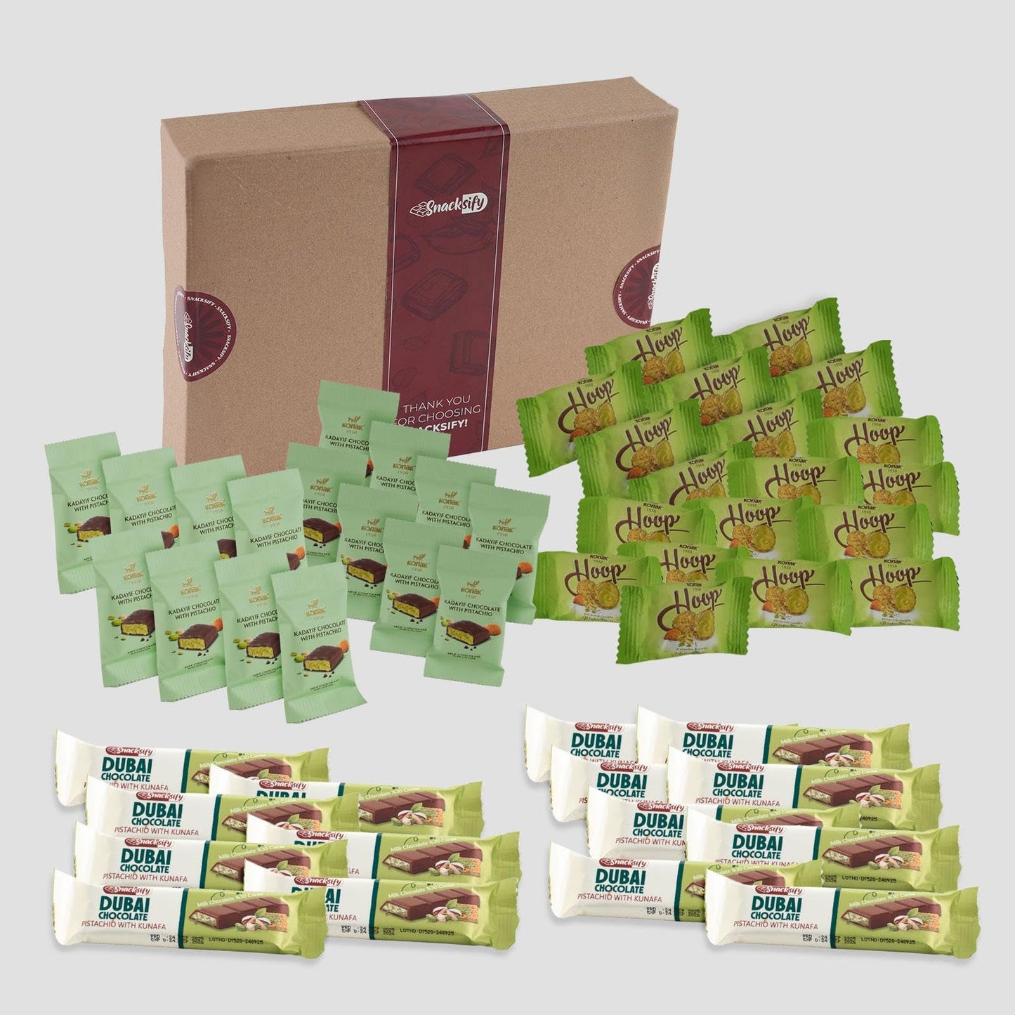 50 Count | Mini Dubai Chocolate & Candy - 15 Mini Dubai Bar 27 G And 16 Dubai Candy 13 G - 19 Dubai Pistachio Ball - Amazing Gift Box