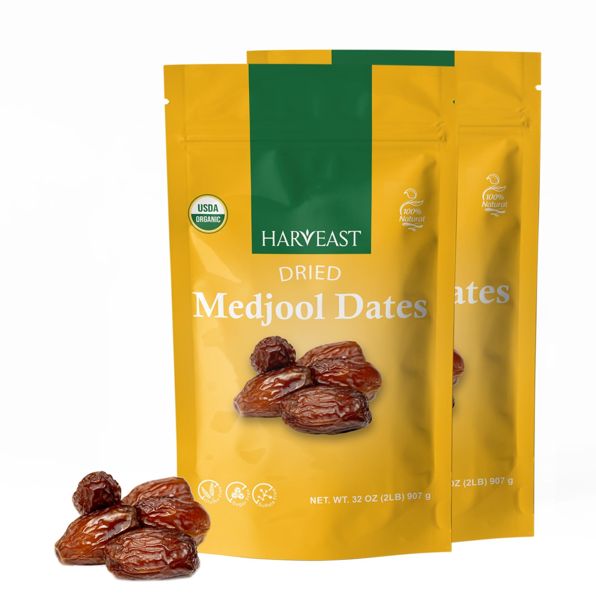 Harveast Organic Medjool Dates - California Grown Jumbo Dates  Naturally Sweet  Healthy Snacking  Caramel Flavor  Pesticide  Free No Sugar Added - Resealable Bag For Freshness  Baking (4 Pounds)