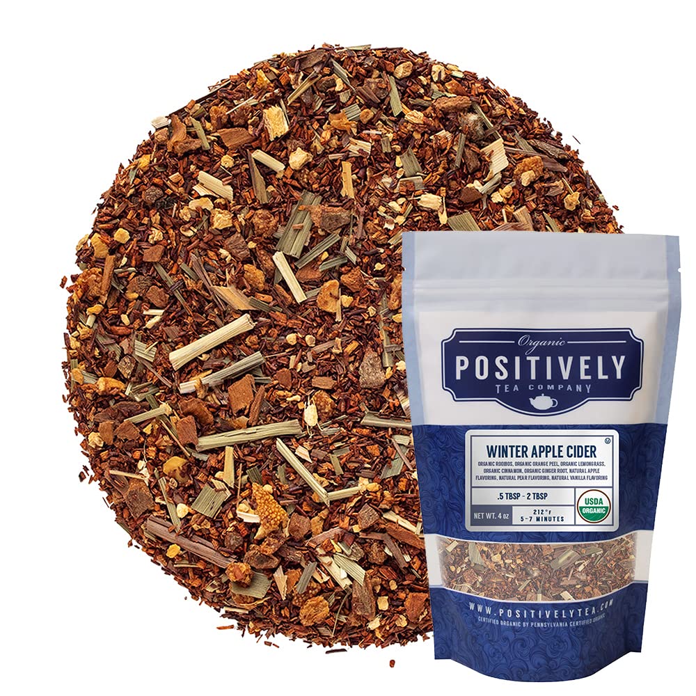 Organic Positively Tea Company Winter Apple Cider Rooibos Tea Loose Leaf 4 Ounce