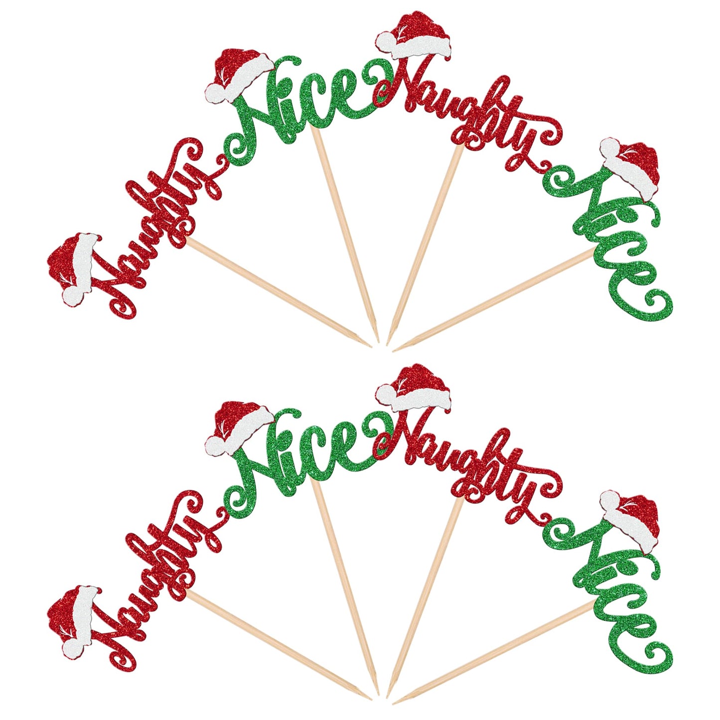 24 Pcs Naughty Or Nice Cupcake Toppers Glitter Santa Hat Merry Christmas Cupcake Picks Naughty Or Nice Cake Decorations For Merr