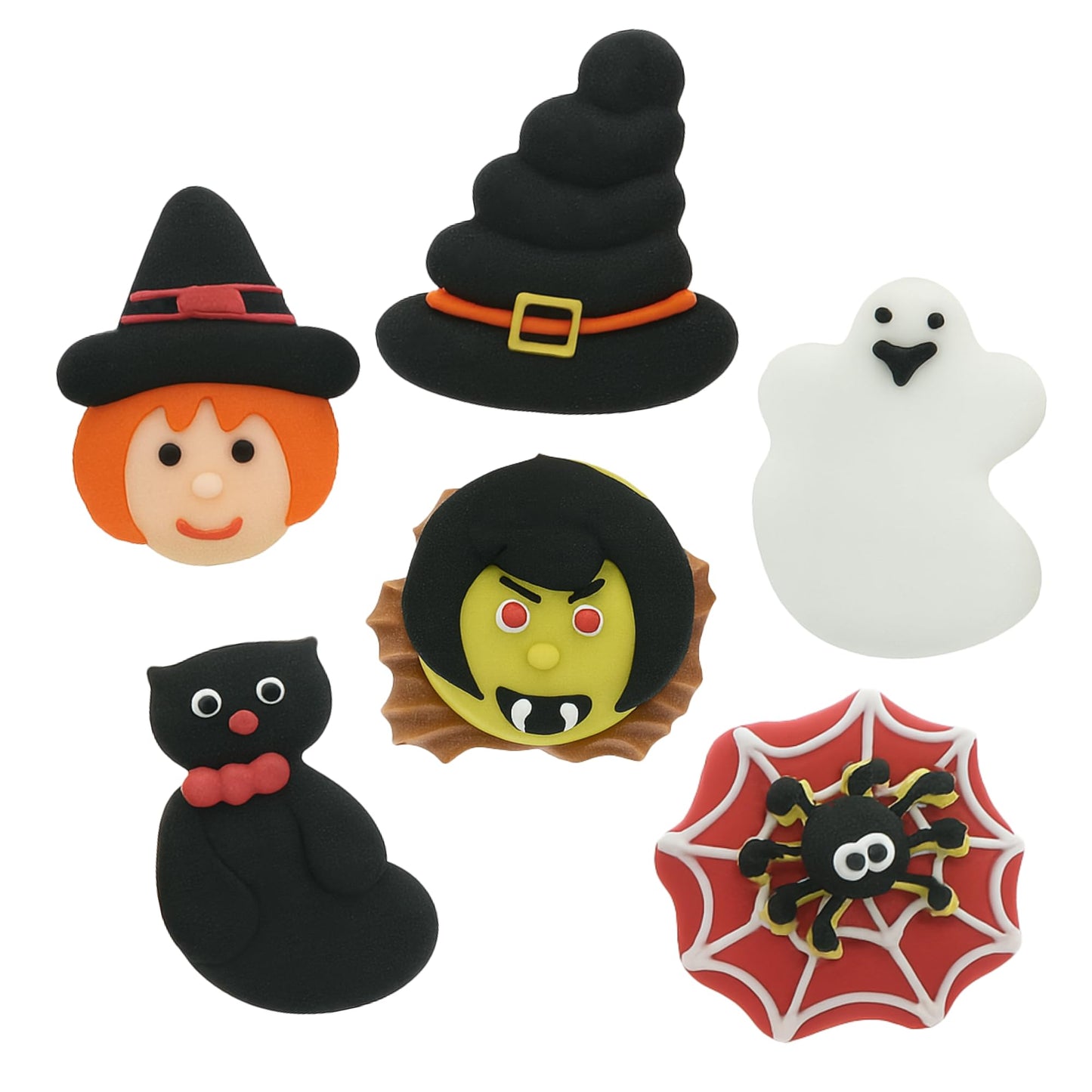 Global Sugar Art Halloween Edible Decorations - 48 Royal Icing Toppers, 1 Square, Black, Hand-Piped, Individually Wrapped