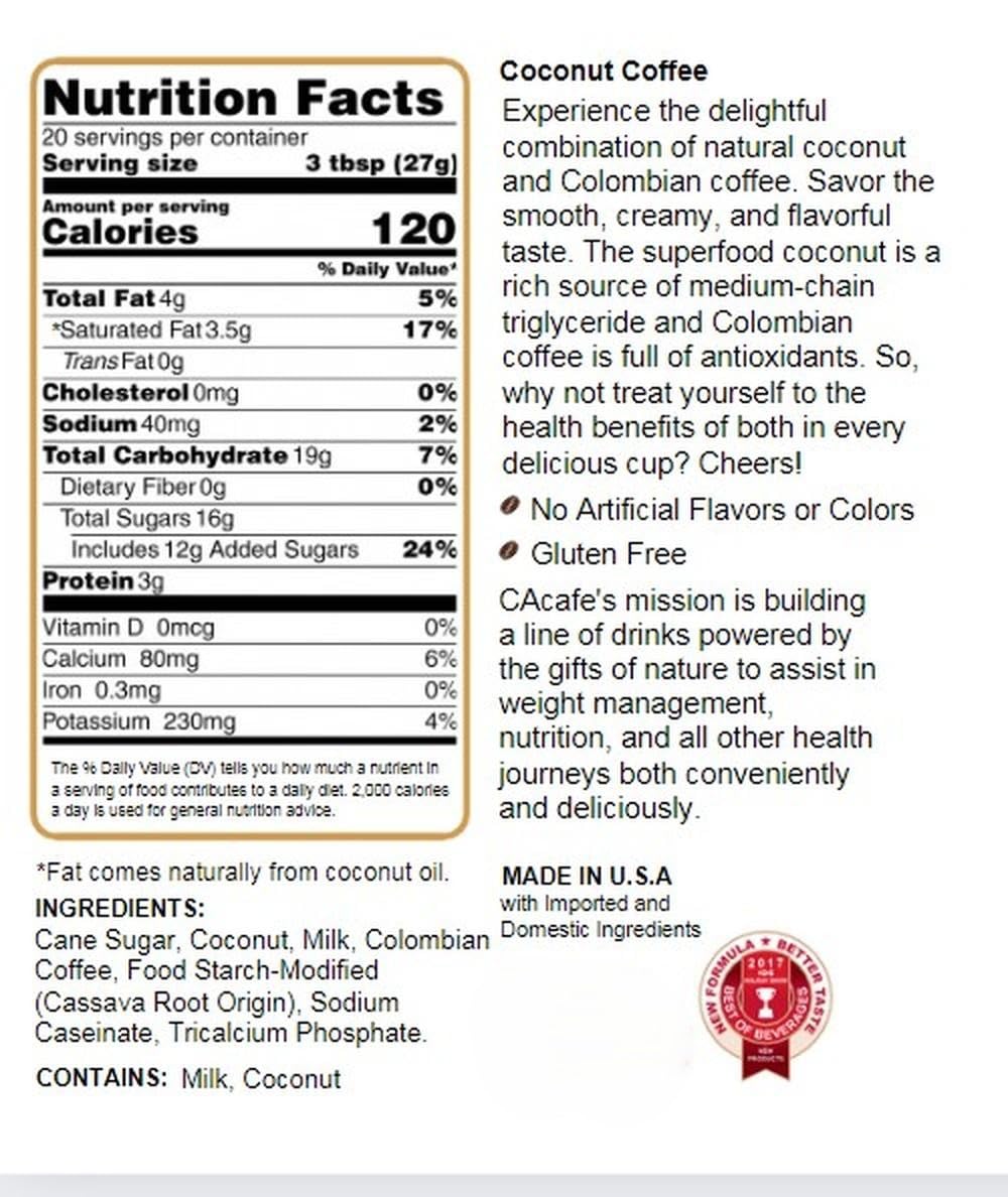 CAcafe Coconut Coffee Drink Mix, Creamy Coconut Infused, 19.05oz, Limited Edition, Antioxidants & Natural Energy
