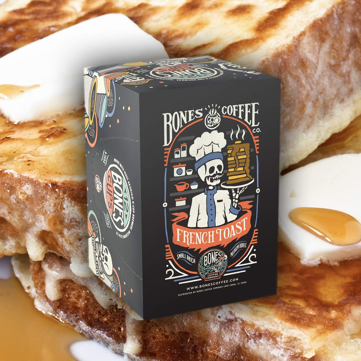 Bones Coffee Company Flavored Coffee Bones Cups French Toast | 12Ct Single-Serve Coffee Pods Compatible With 1.0 & 2.0 Keurig Coffee Maker | Sweet Buttery Flavor Aroma
