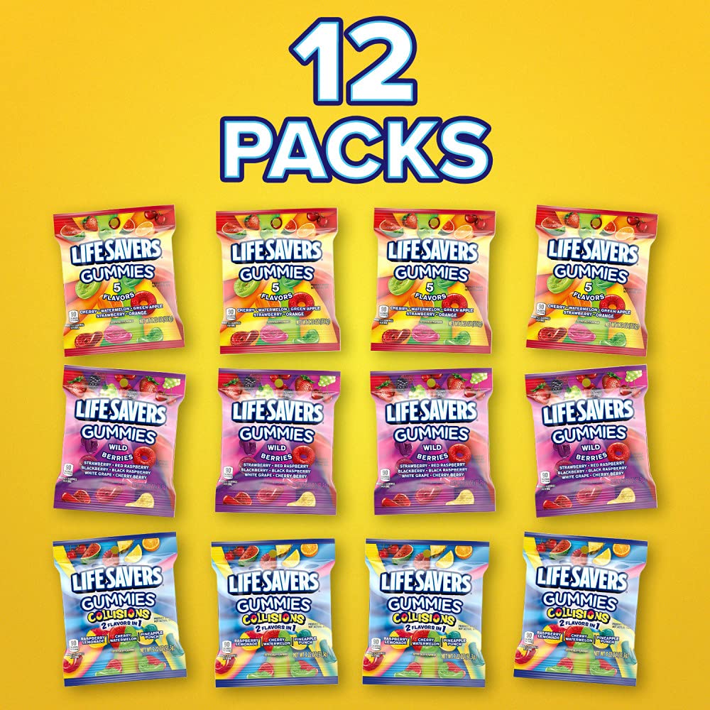 LIFE SAVERS Wild Berry, Collisions, and 5 Flavors Assorted Candies, Gummy Candy Variety Pack, 12 Count Bags
