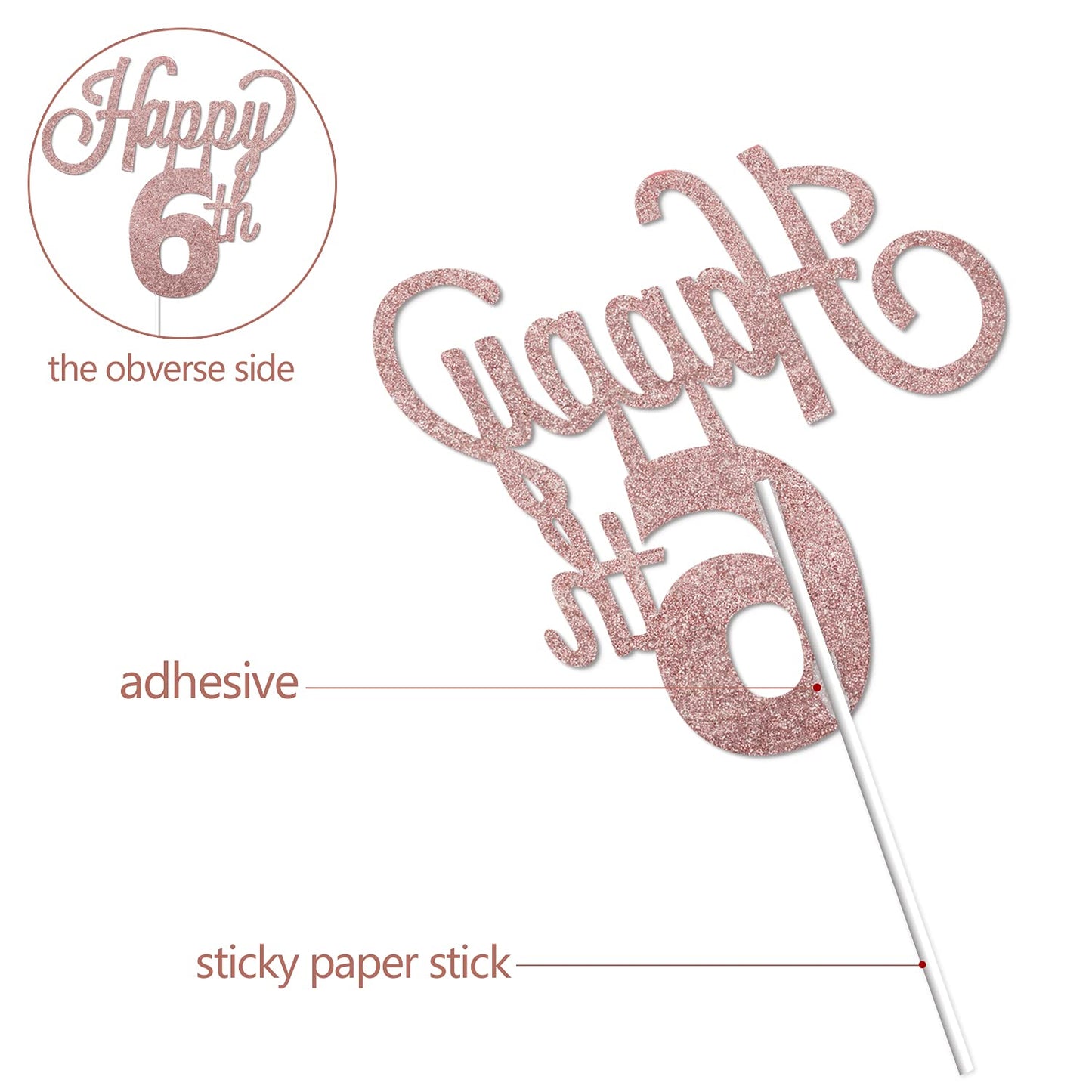Lingteer Happy 6Th Birthday Cake Topper - Cheers To 6Th Birthday Six Years Old Birthday Party Cake Decorations Sign.