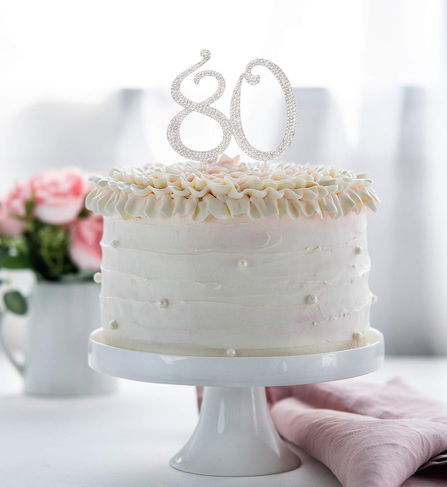 Hatcher Lee Bling Crystal 80 Birthday Cake Topper - Best Keepsake | 80Th Party Decorations Silver
