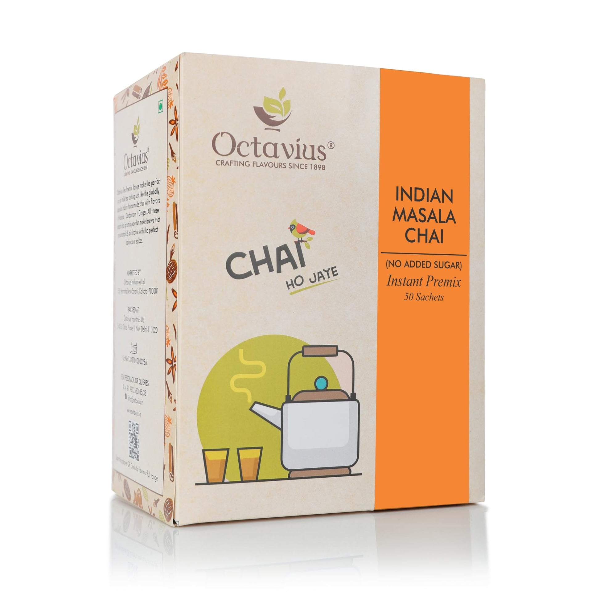 Octavius | Indian Masala (No Added Sugar) Premix Tea - 50 Pouches | Low Sugar | Readymade Tea Mix | Ready Tea | Premix Tea Powde