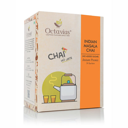 Octavius | Indian Masala (No Added Sugar) Premix Tea - 50 Pouches | Low Sugar | Readymade Tea Mix | Ready Tea | Premix Tea Powde