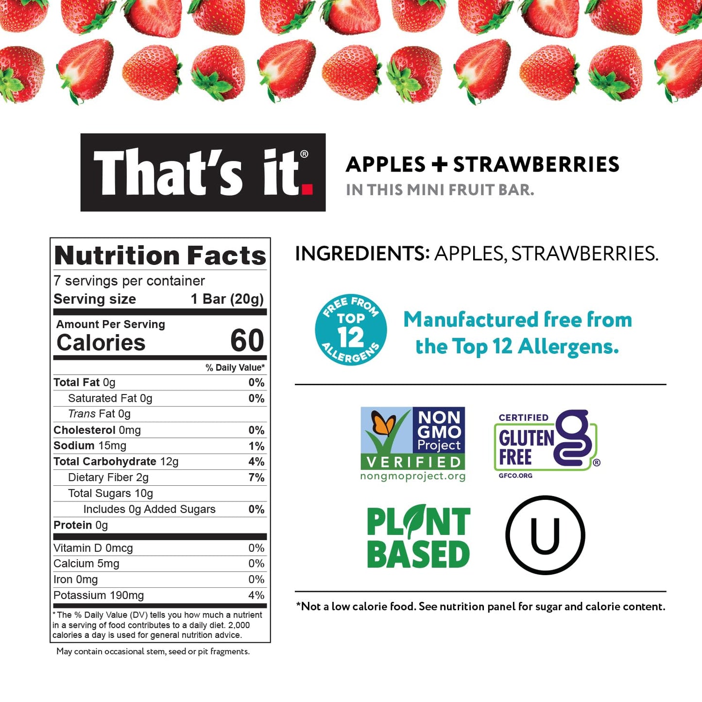Thats it. Mini Fruit Bars Variety Pack, No Sugar Added, Vegan, Gluten Free, Medium Size, 35 Bars, Includes Blueberry, Cherry, Fig, Mango, Strawberry