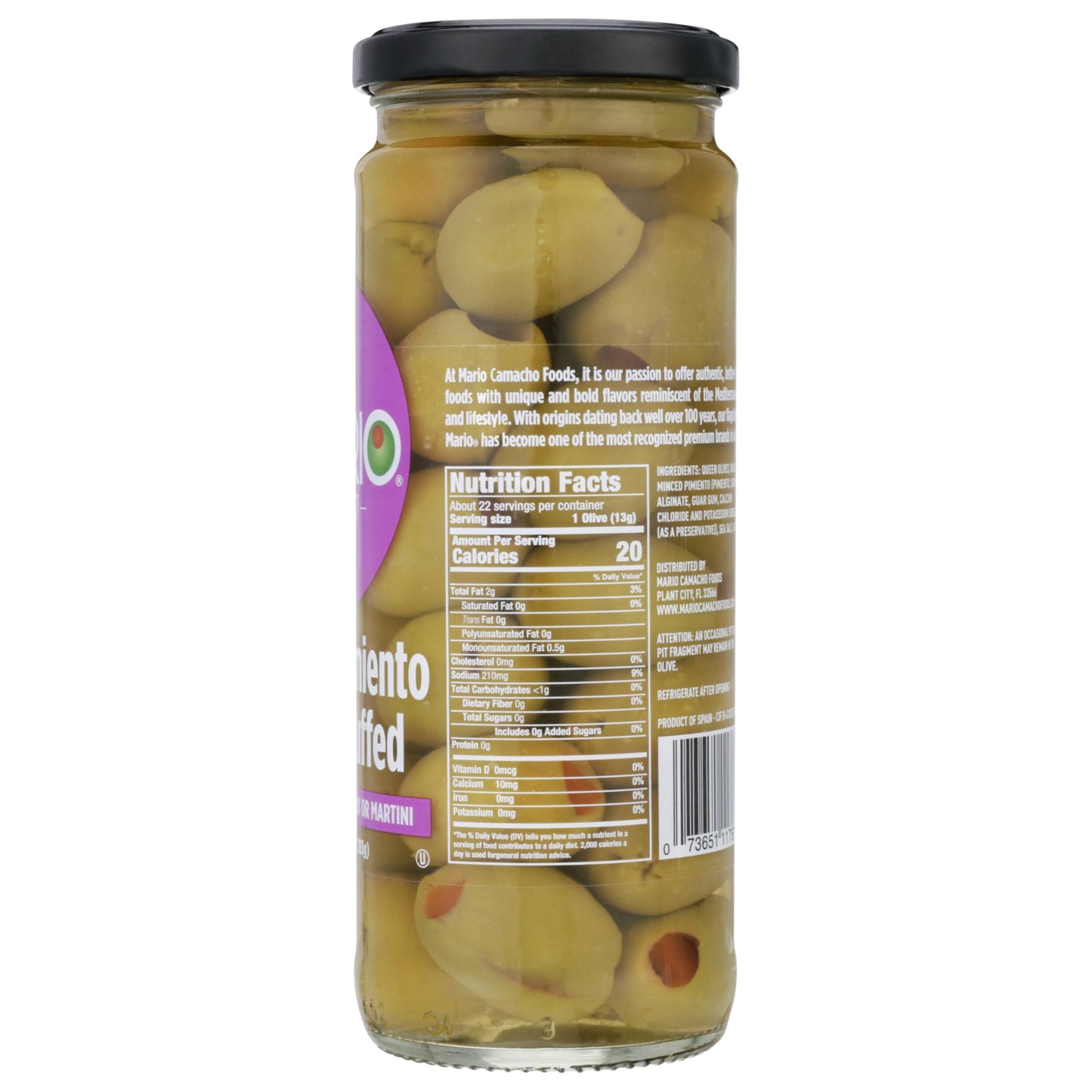 Mario Camacho Foods Pimento Stuffed Queen Party Olives, 10 Ounce