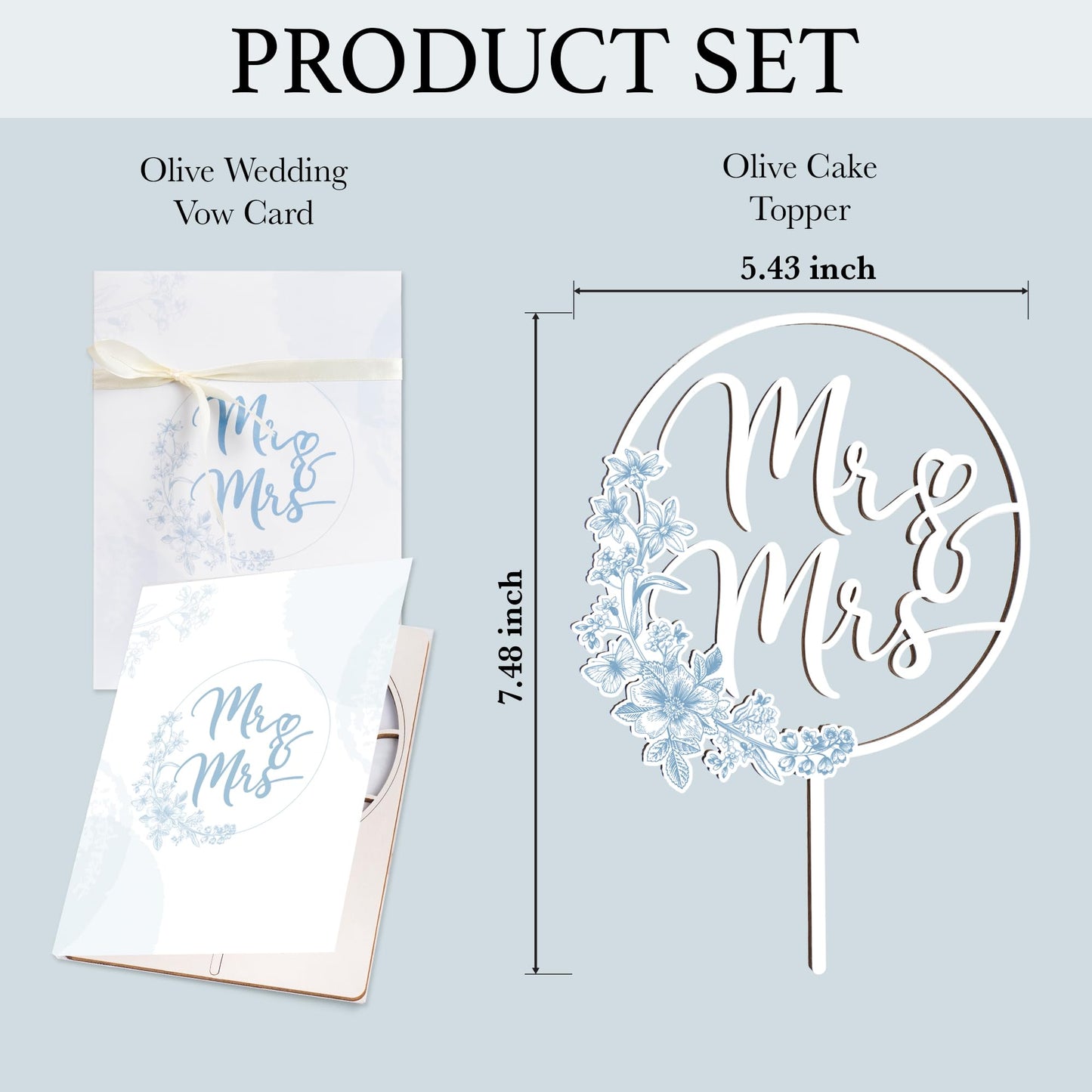 Mr & Mrs Cake Topper Greeny Wedding Cake Topper In Wood, Newly Wed Cake Toppers, Wedding Cake Toppers Bride And Groom, Toile De Jouy Decorations, Something Blues Gifts (Toile De Jouy)