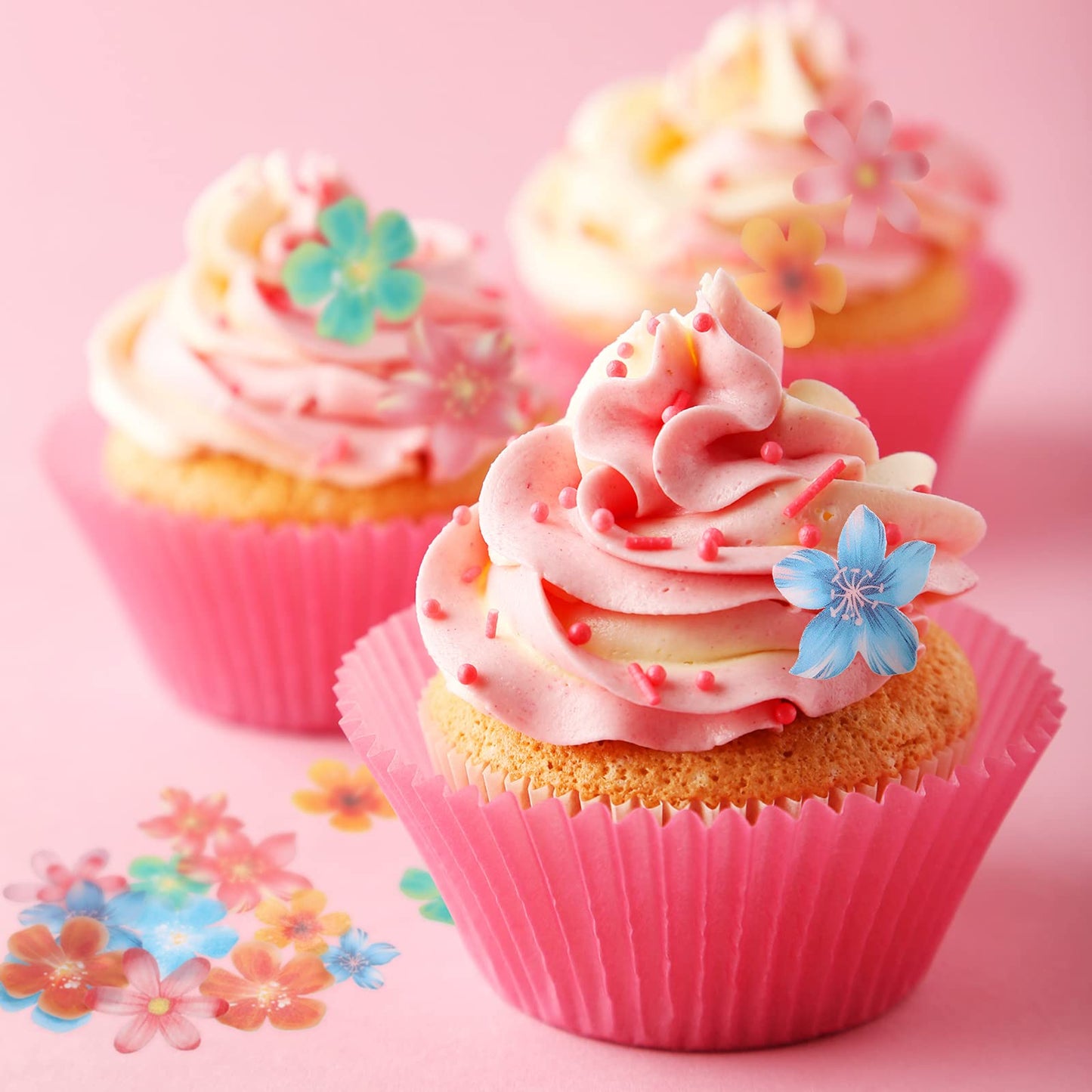 314 Pieces Flowers Cupcake Toppers Wedding Cake Wafer Flowers Cupcake Toppers Birthday Party Food Decoration Mixed Size And Colo