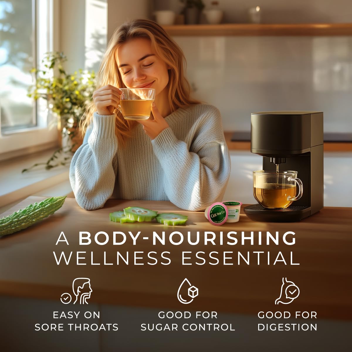 Gya Tea Co Bitter Melon Herbal Tea Pod (16 Ct) - Decaf Wellness Tea For Sore Throat & Digestion