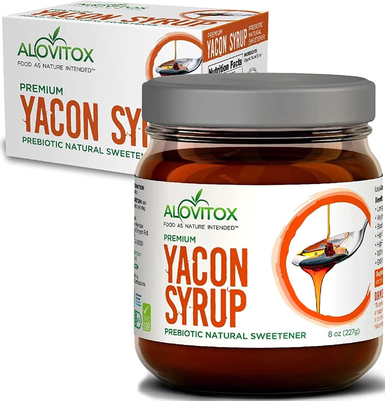Alovitox Organic Yacon Syrup - Natural Sweetener, 8 Oz (Pack of 1) - Low Glycemic Index, Low Calorie