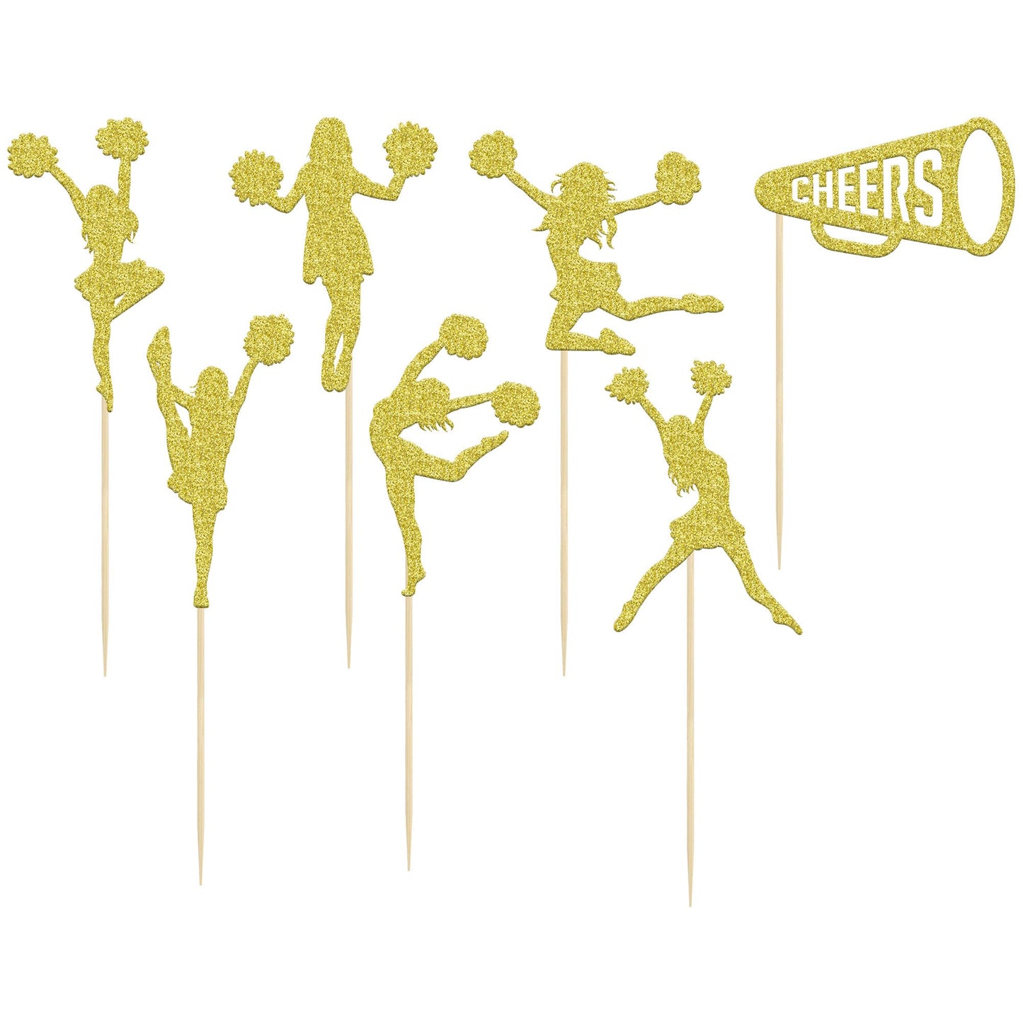 Gyufise 28 Pack Cheerleader Cupcake Toppers Gold Glitter Cheerleading Gymnastics Cupcake Picks Cheer Team Cake Decorations Gymna