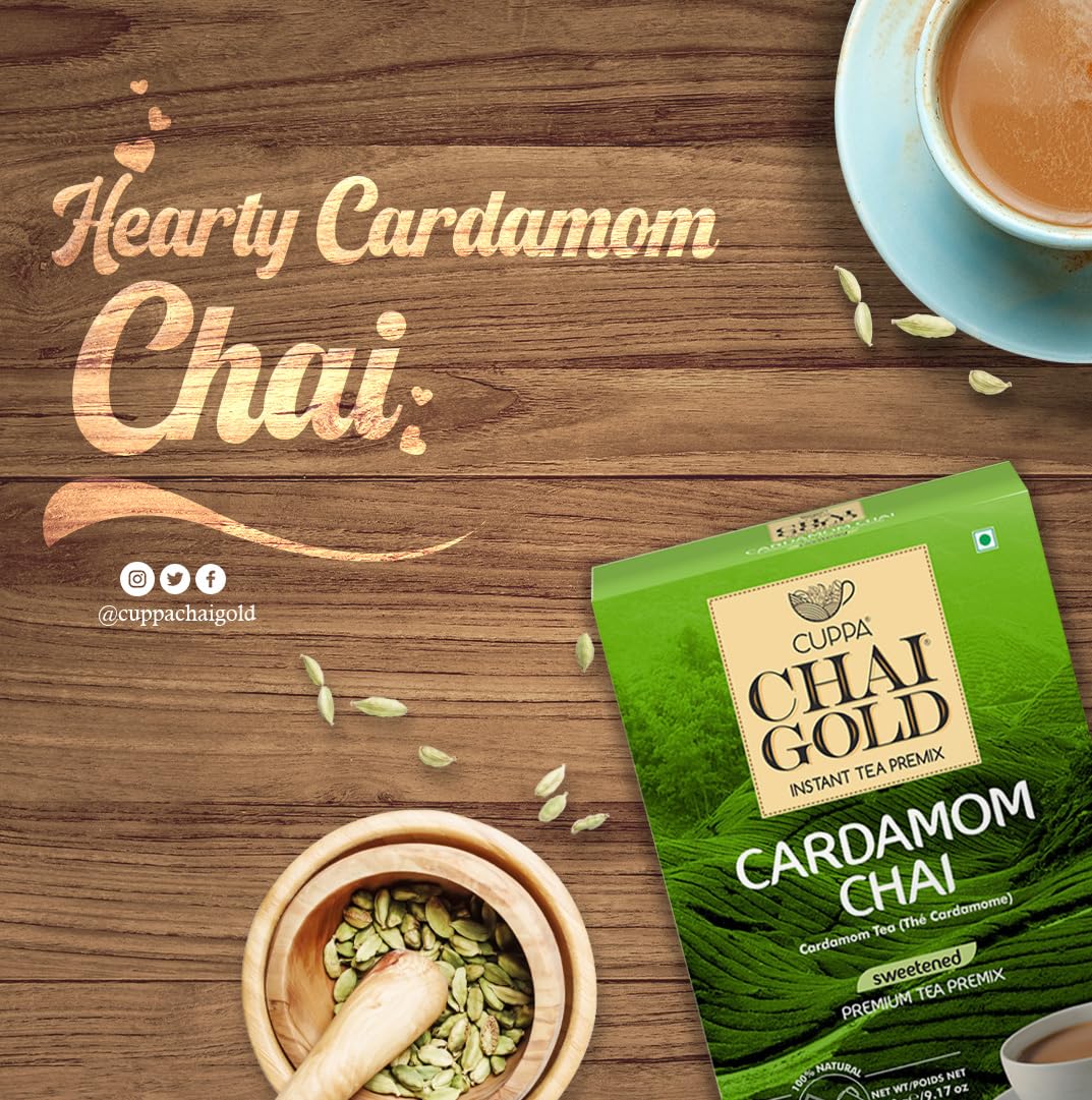 Cuppa Chai Gold Cardamom Chai | Sweetened Version | Pack Of 1 (10 Count)