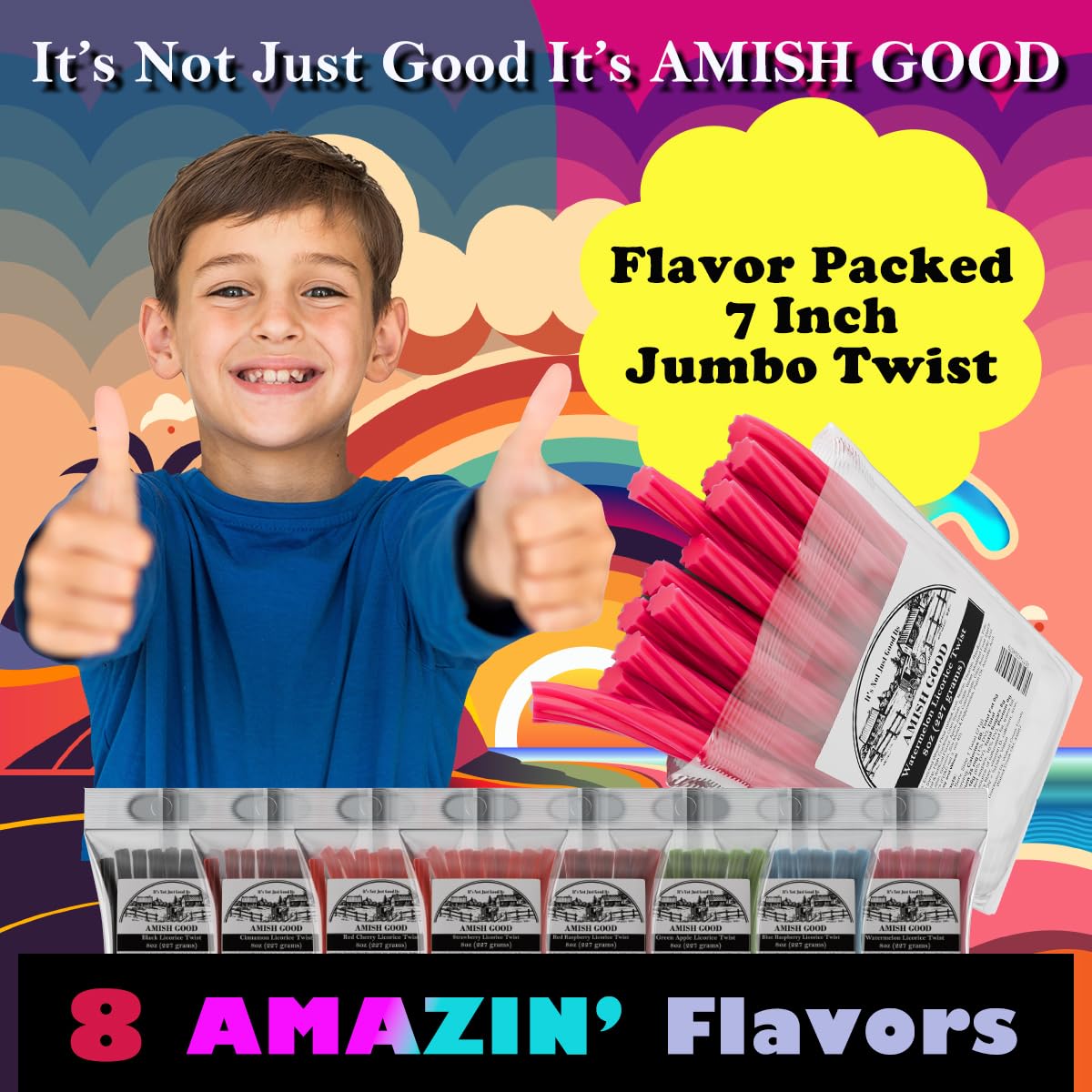 Amish Good Gourmet Licorice Twist Candy - Premium Sweet & Chewy Treat, Watermelon Jumbo Licorice Twist Perfect Snack Under 100 C
