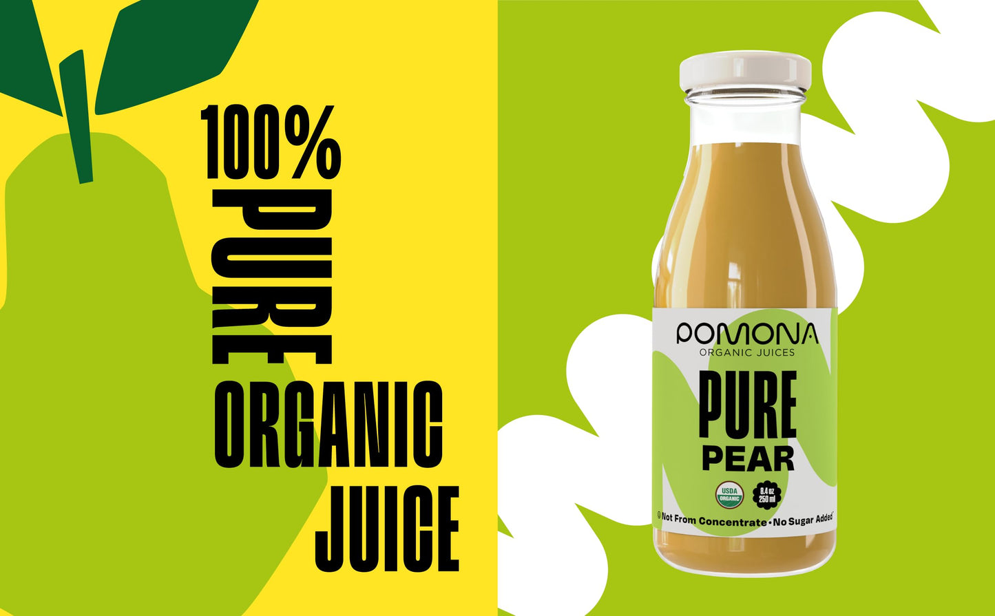 Pomona Organic Pear Juice, Cold Pressed USDA Organic Juices, Pears And Lemon Juice, No Added Sugar, Not From Concentrate, Vegan,