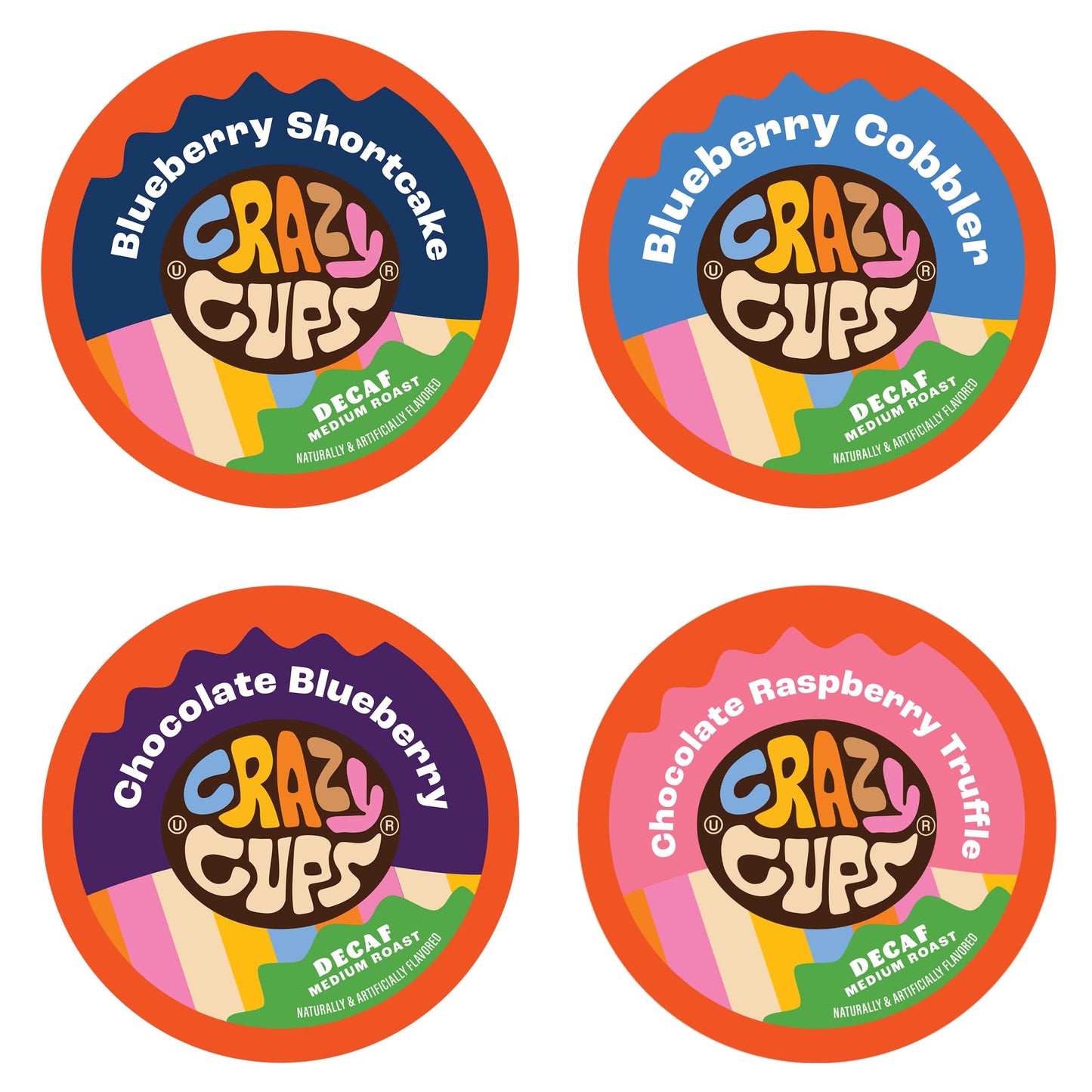 Crazy Cups Decaf Blueberry Coffee Pods, 24 Count, Single Serve Recyclable, Compatible with Keurig K Cup Brewers