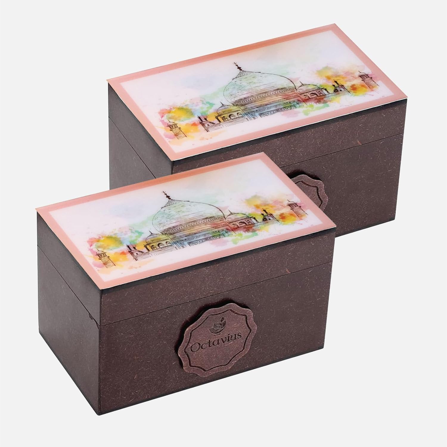 Octavius Assorted Tea Gift Set | 6 Flavored Black & Green Teas | 30 Enhanced Teabags In Each Box | Wooden Tea Sampler With Taj Mahal Design | Luxury Tea Gift Box | Pack Of 2