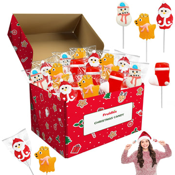 Fruidles Christmas Lollipop Santa, Reindeer, Snowman, Xmas Boots Assortment, Mixed Fruit Flavor (12-Pack)
