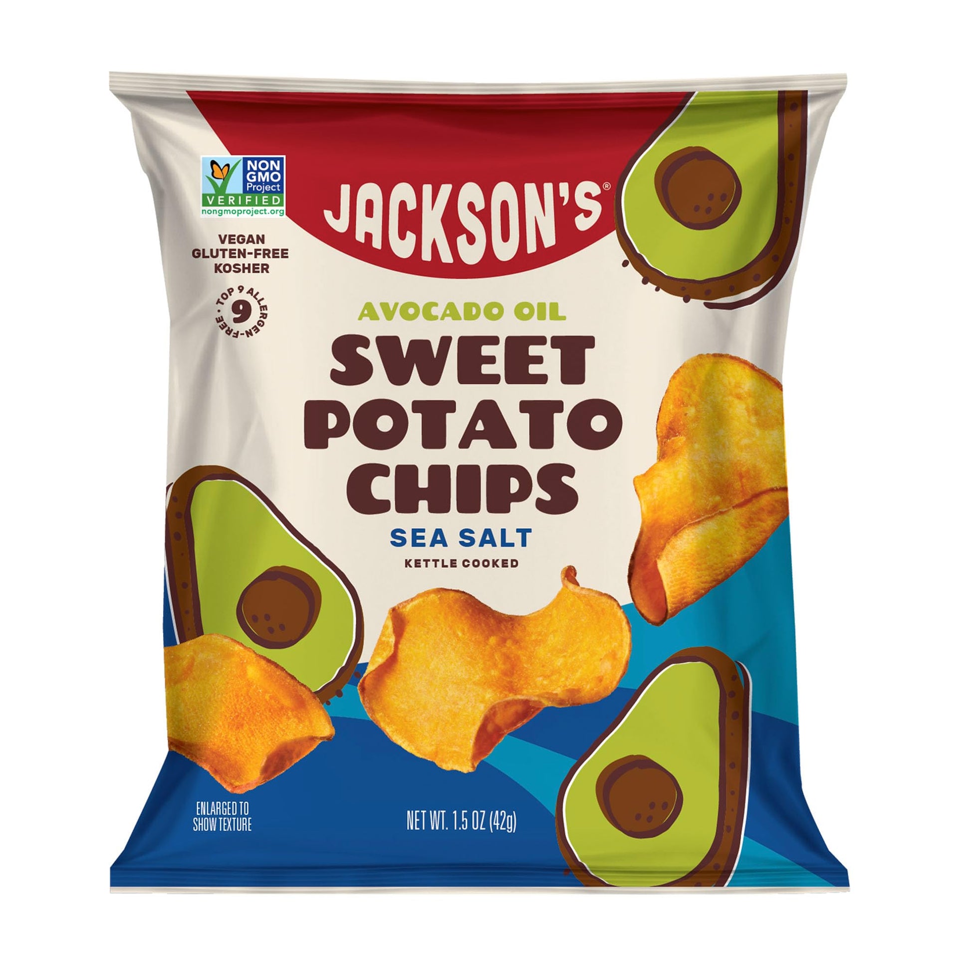 Jacksons Sweet Potato Kettle Chips, Sea Salt, 1.5 oz, Pack of 10, Allergen-friendly, Gluten Free, Vegan, Paleo Friendly