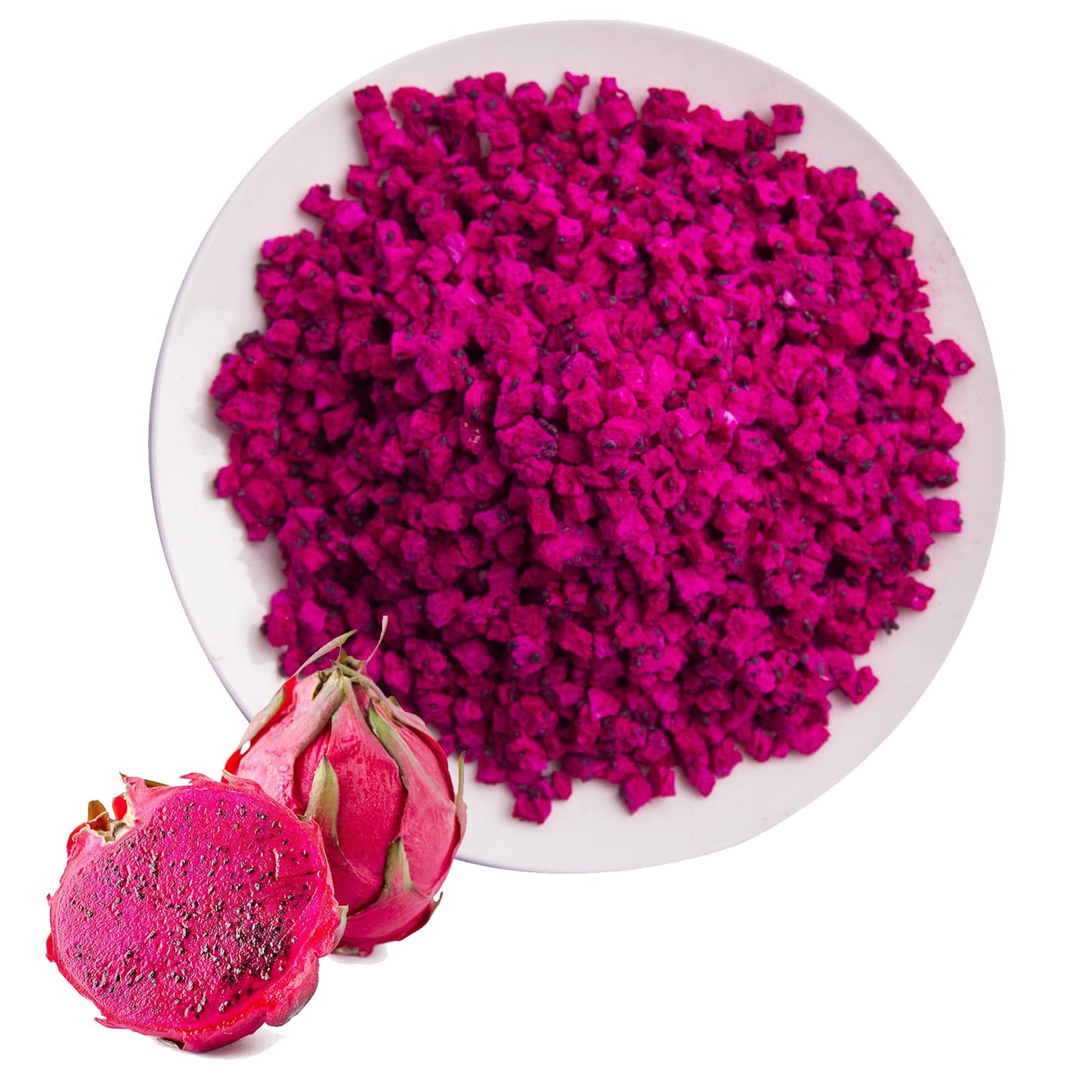SPFLAUFR Freeze-Dried Diced Dragon Fruit Snack - 4.23 Oz - Small Size - Pitaya Flavor
