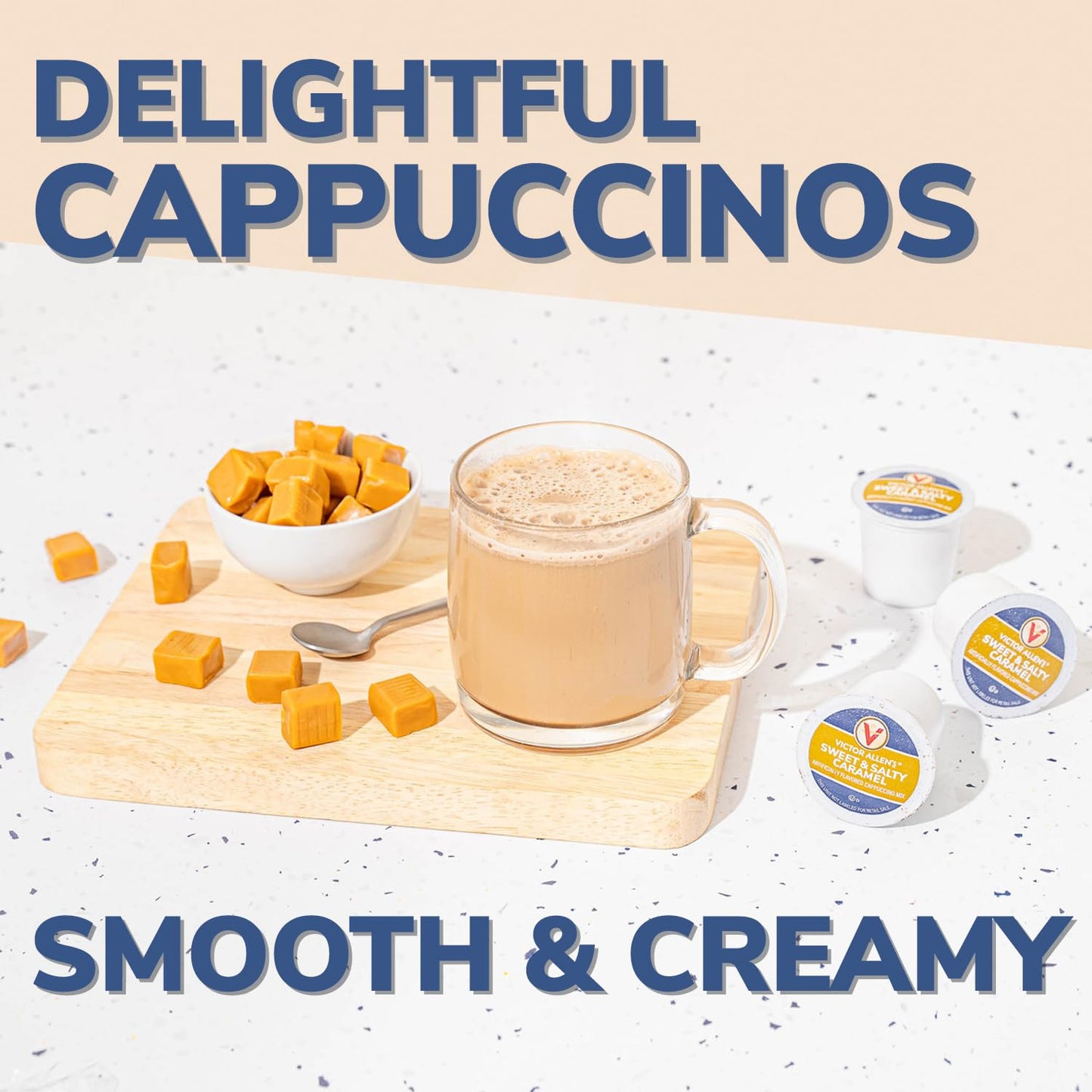 Victor Allens Coffee White Chocolate Caramel Cappuccino Pods, 12 Count, Single Serve for Keurig, Brown