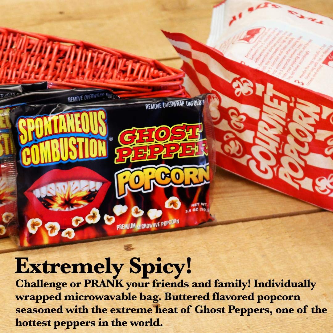 SPONTANEOUS COMBUSTION Ghost Pepper Microwave Popcorn - 12 Pack, 3.5 oz Bags, Gourmet Spicy Snack for Home Movies