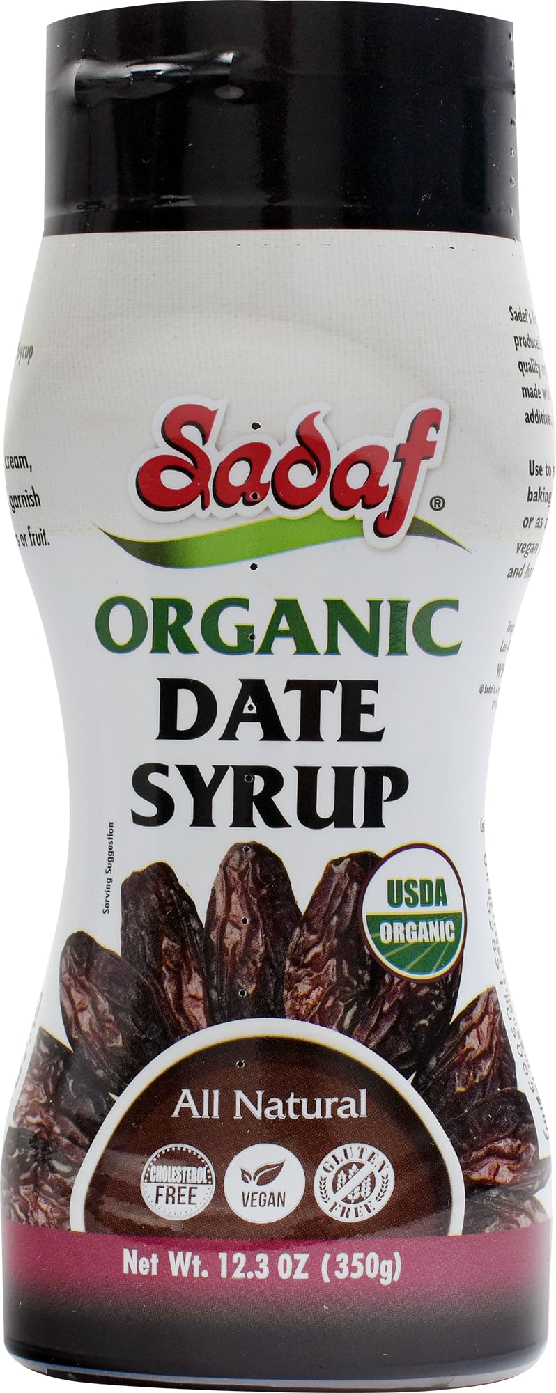 Sadaf Organic Date Syrup in Squeeze Bottle - Date syrup Organic Certified by IQC No Sugar Added - Vegan Honey - Kosher - 12.3 oz