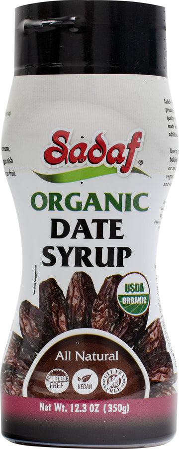 Sadaf Organic Date Syrup in Squeeze Bottle - Date syrup Organic Certified by IQC No Sugar Added - Vegan Honey - Kosher - 12.3 oz