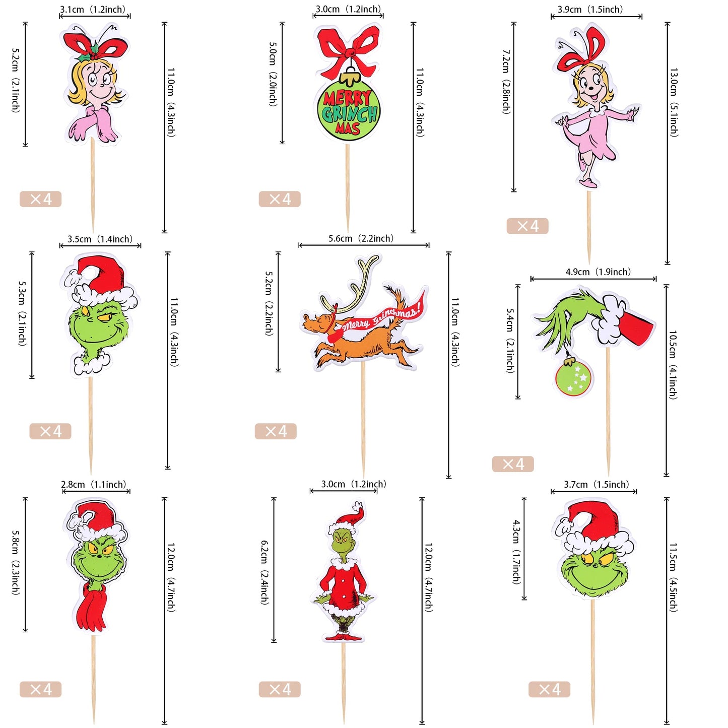 36 Pcs Christmas Cupcake Toppers Assembled Double Sided Merry Christmas Cupcake Picks For Christmas Theme Baby Shower Girls Birt