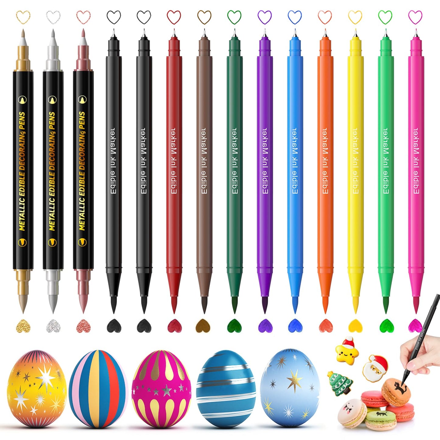 Jewem Edible Markers For Cookie Decorating,14 Pcs Ultra Fine Tip(0.5Mm) Food Coloring Pens, Upgrade Double Side Food Grade Pens For Decorating Fondant Cakes, Easter Eggs, Frosting, Macaron