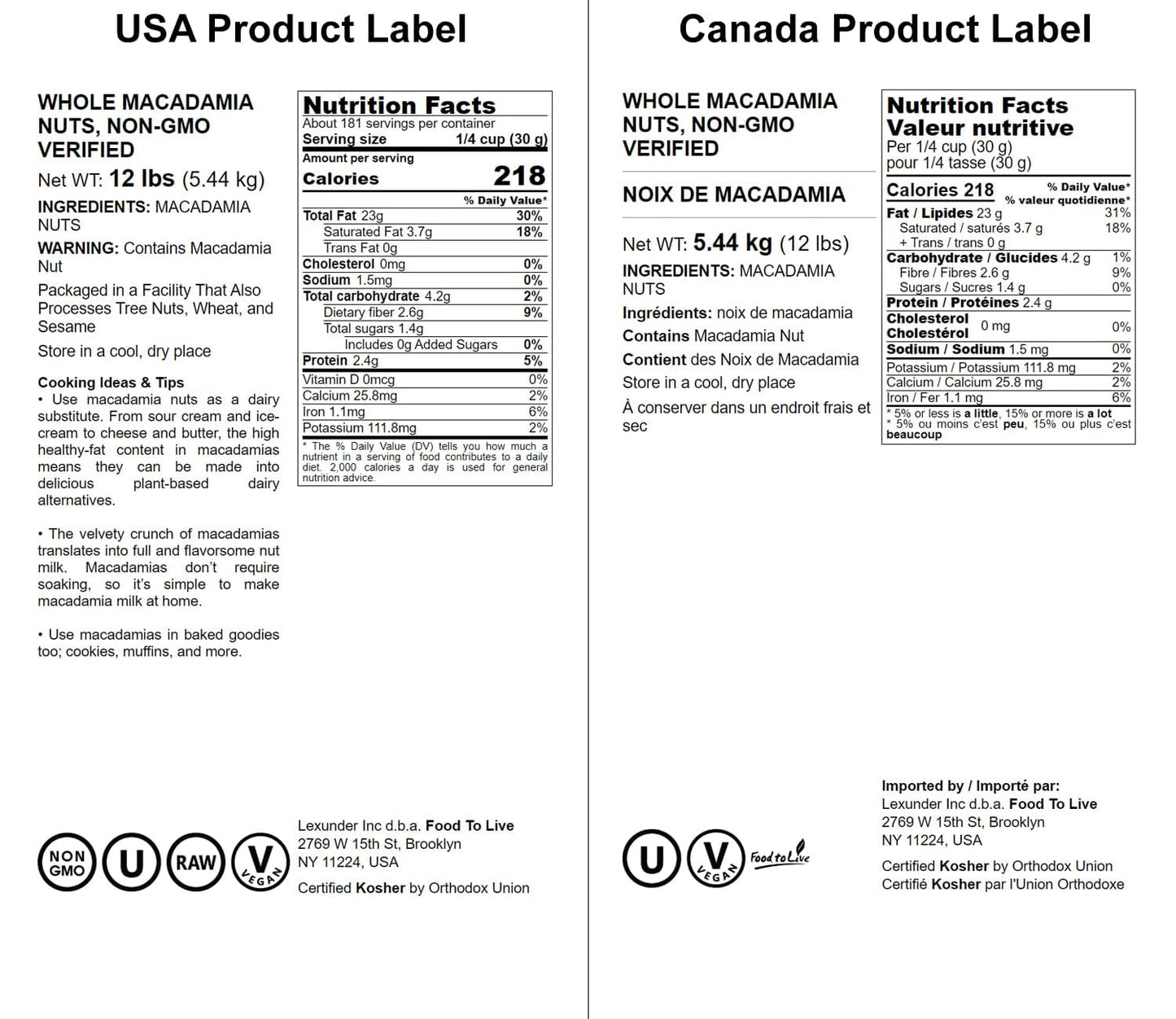 Whole Macadamia Nuts, 12 Pounds — Non-Gmo Verified, Raw, Unsalted, Unroasted, Keto Friendly, Kosher, Vegan, Bulk, Great As Snack And For Baking, Good Source Of Manganese, Thiamin, And Copper